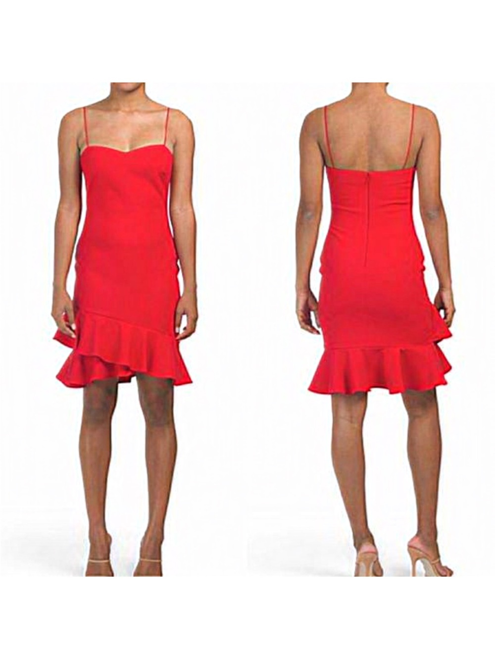 Revolve Likely Red Spaghetti-Strap Ruffle-Hem Mini Dress